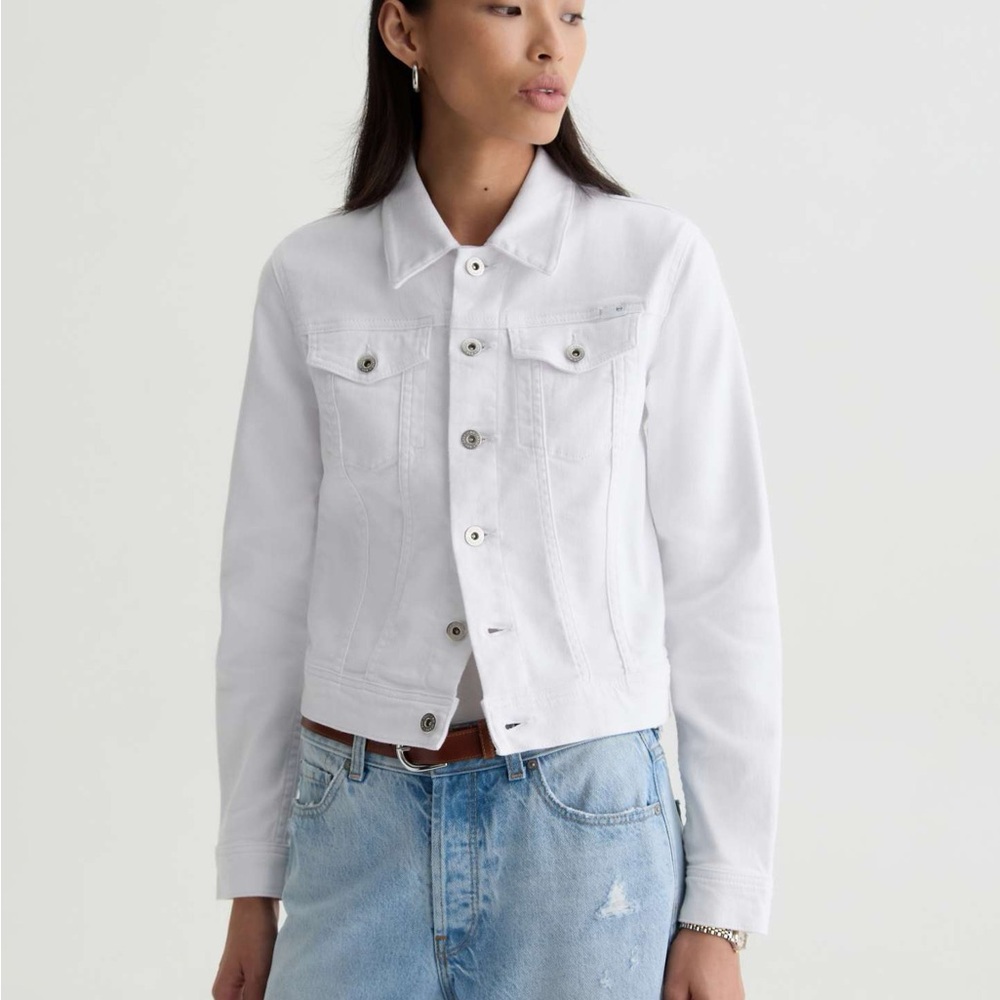 AG Adriano Goldschmied Robyn Slim Trucker White Jean Jacket Sz S